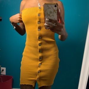 Ribbed Button Down Tube Dress